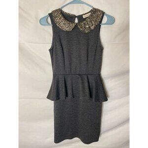 MONTEAU WOMENS SIZE SMALL 4/6 PEPLUM‎ DRESS GRAY SLEEVELESS Classic Classicore